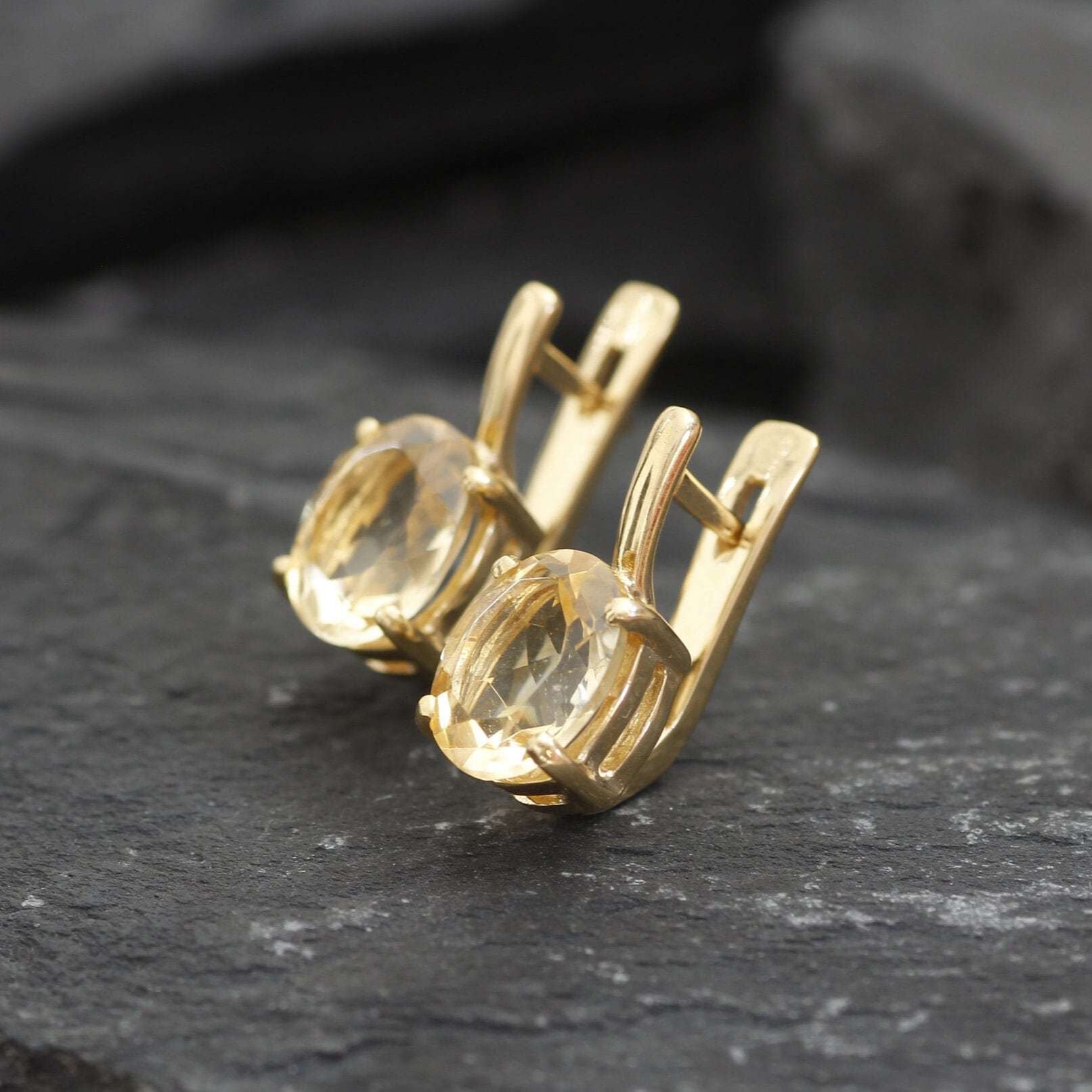 Gold Citrine Earrings - Natural Citrine Studs - November Birthstone Earrings