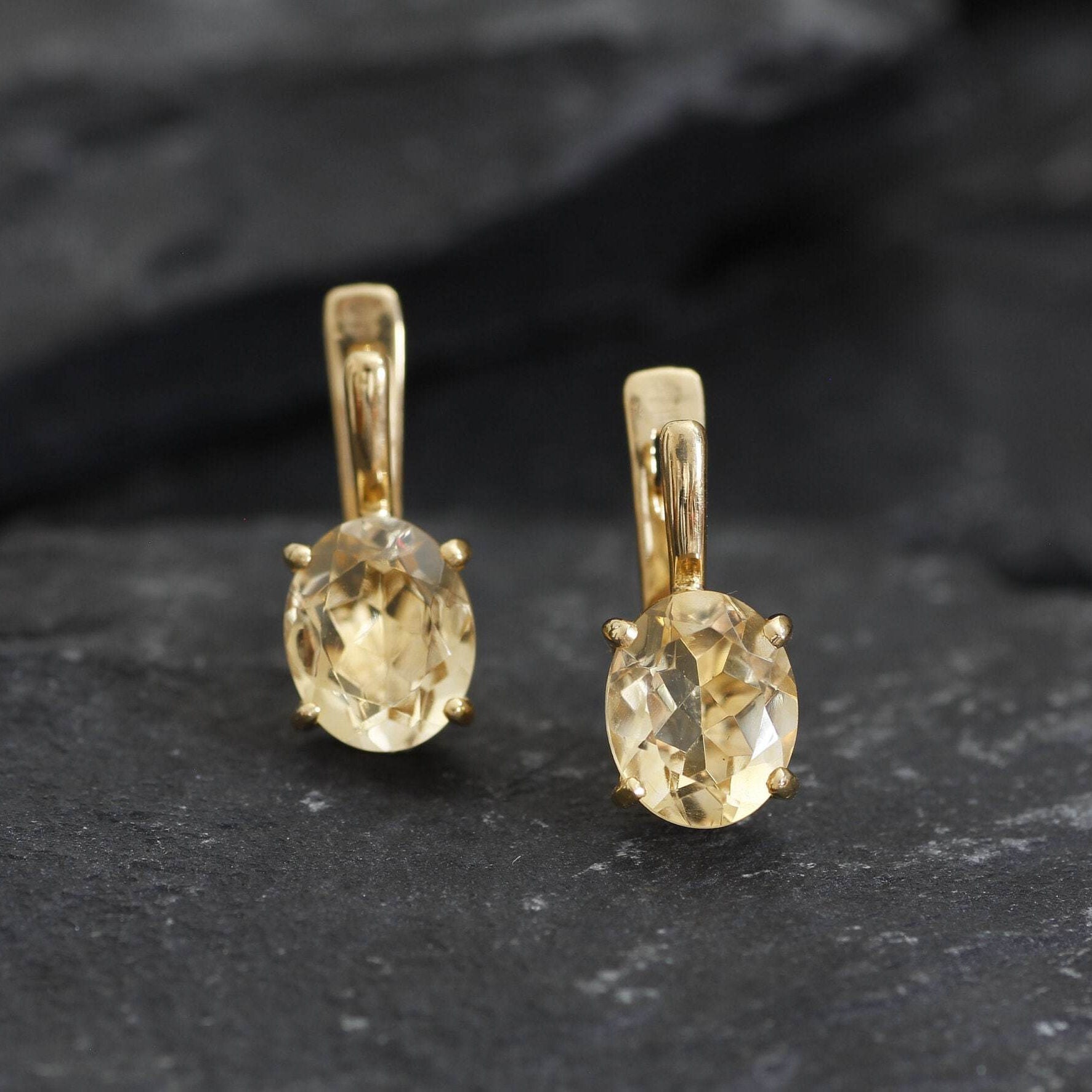 Gold Citrine Earrings - Natural Citrine Studs - November Birthstone Earrings