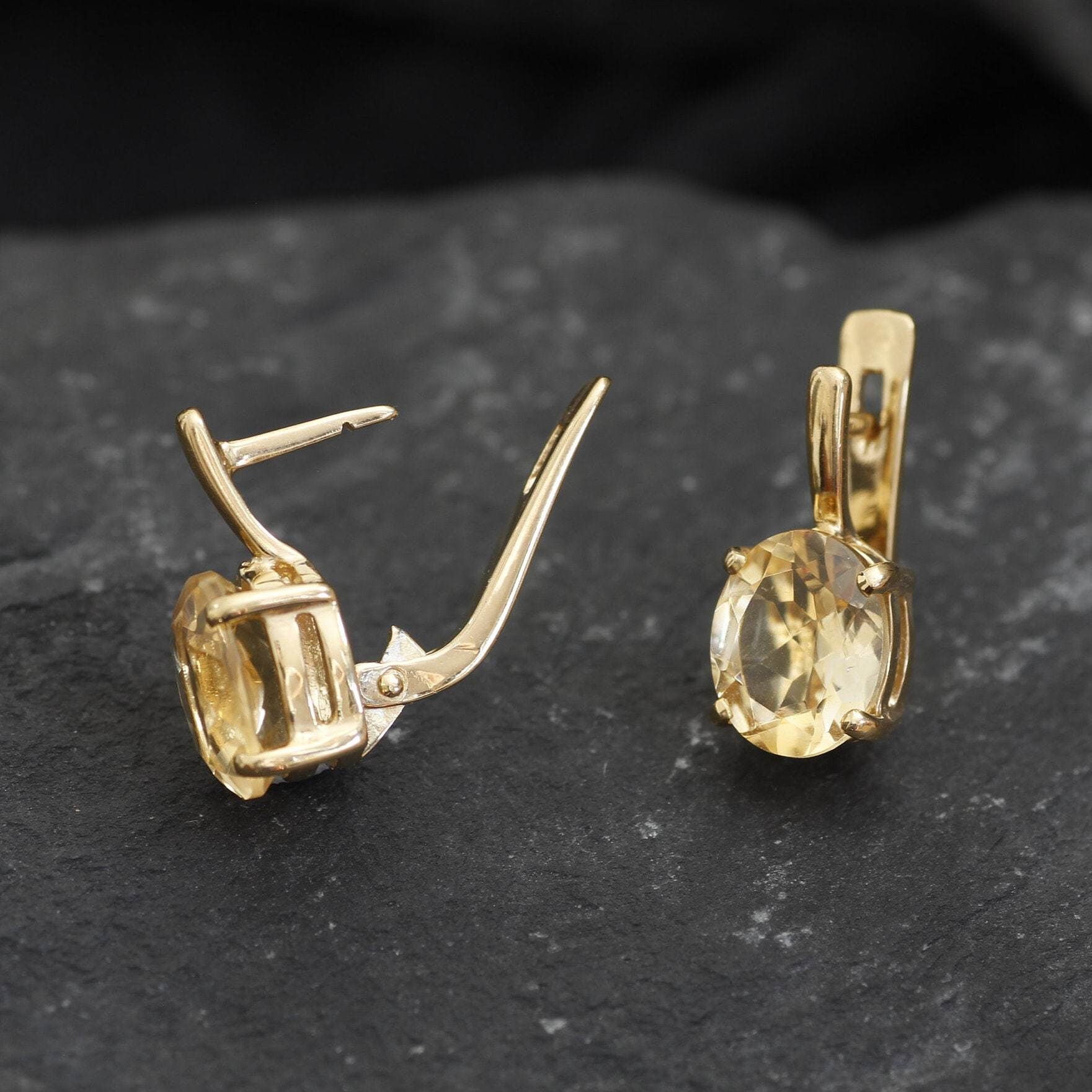 Gold Citrine Earrings - Natural Citrine Studs - November Birthstone Earrings