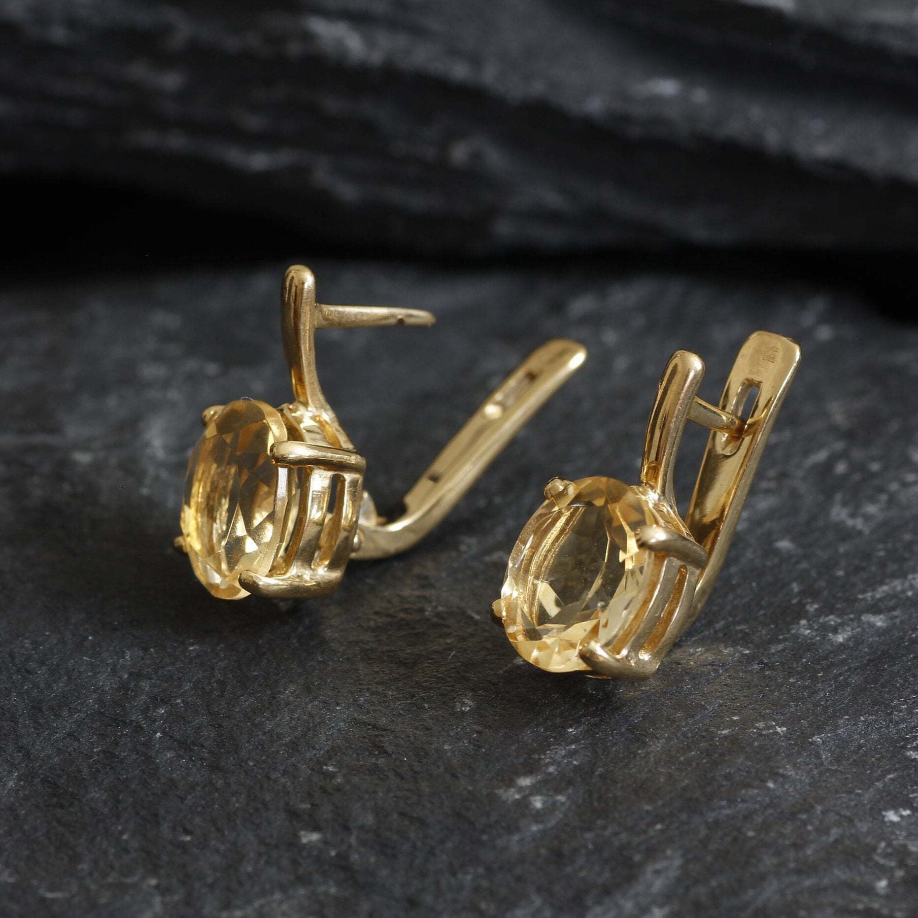 Gold Citrine Earrings - Natural Citrine Studs - November Birthstone Earrings