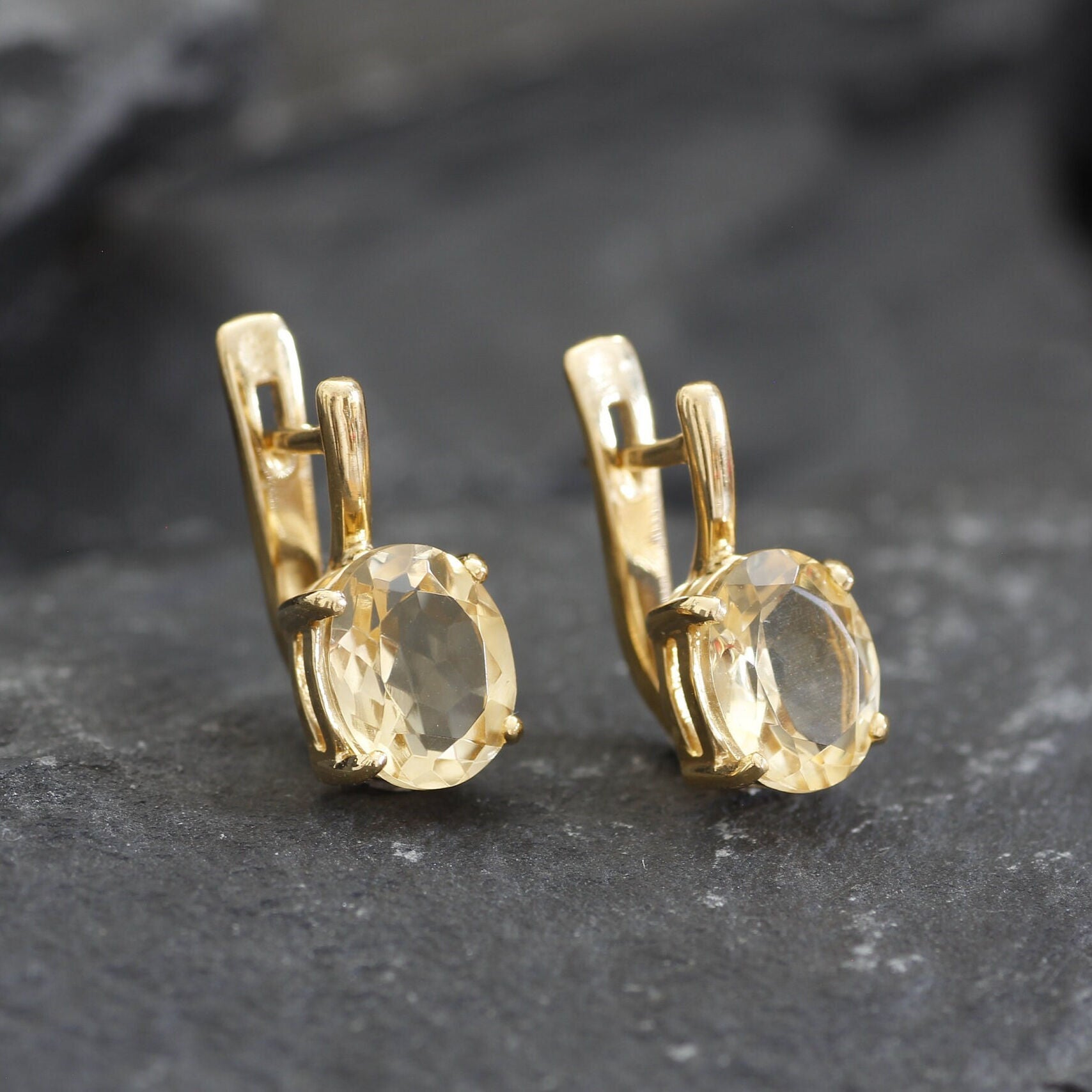 Gold Citrine Earrings - Natural Citrine Studs - November Birthstone Earrings