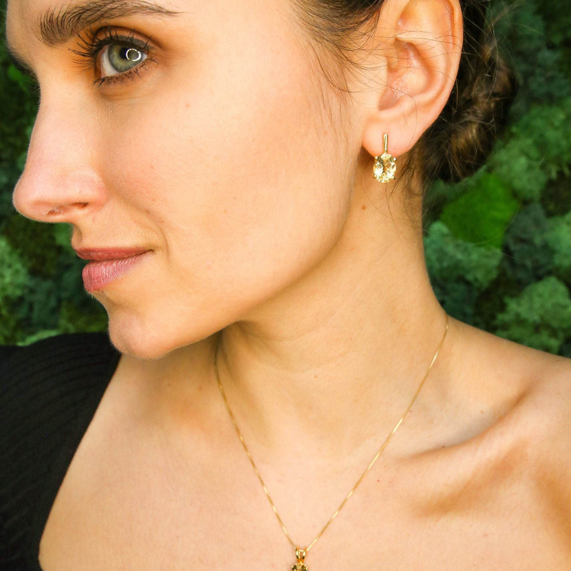 Gold Citrine Earrings - Natural Citrine Studs - November Birthstone Earrings