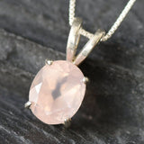 Rose Quartz Pendant, Natural Rose Quartz, Pink Oval Pendant, Vintage Pendant, Dainty Pink Necklace, 3 Carat Pendant, Solid Silver Pendant