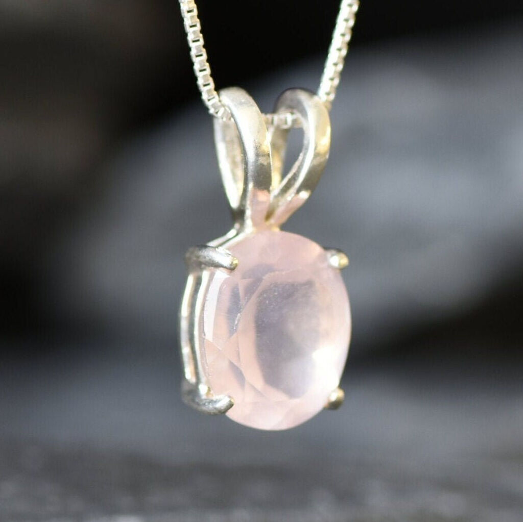 Rose Quartz Pendant, Natural Rose Quartz, Pink Oval Pendant, Vintage Pendant, Dainty Pink Necklace, 3 Carat Pendant, Solid Silver Pendant