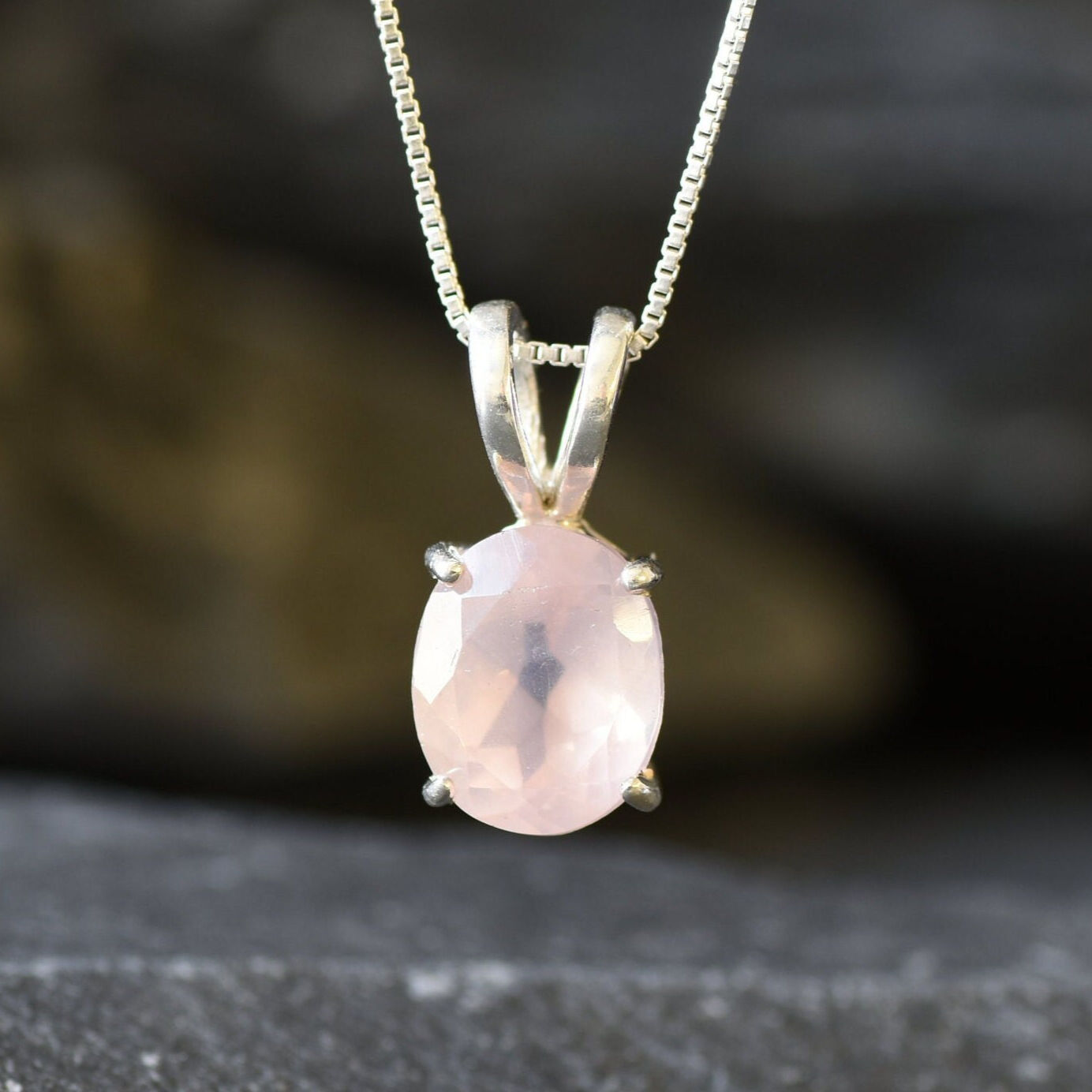 Rose Quartz Pendant, Natural Rose Quartz, Pink Oval Pendant, Vintage Pendant, Dainty Pink Necklace, 3 Carat Pendant, Solid Silver Pendant