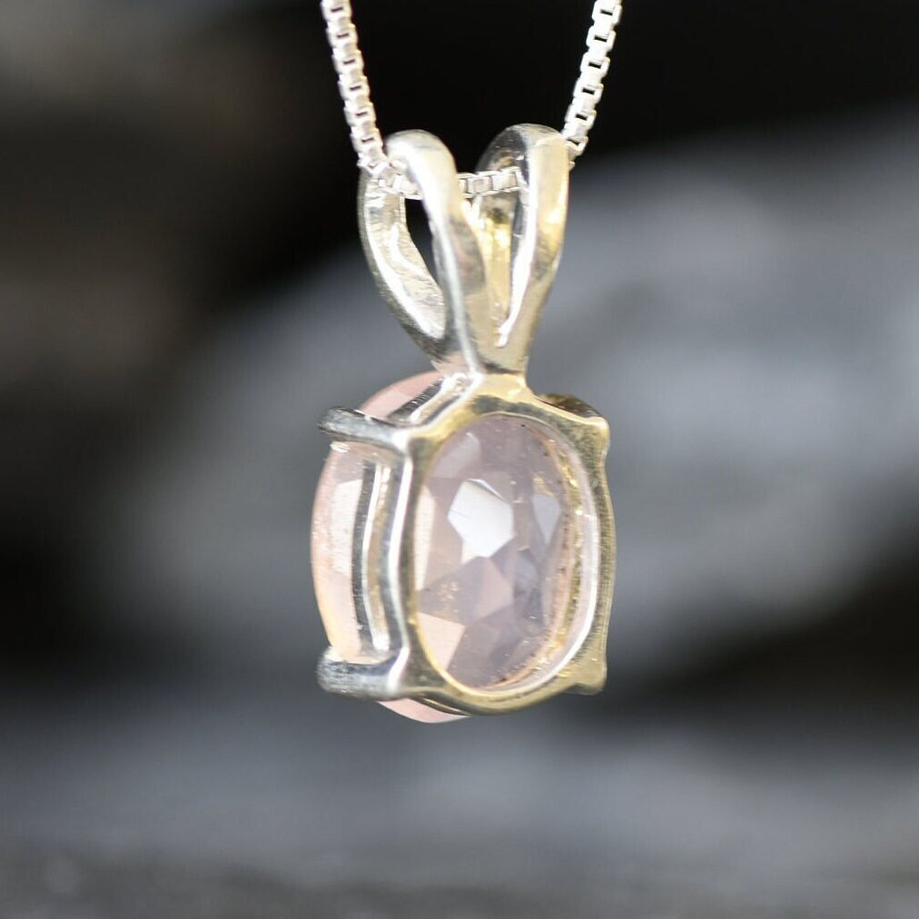 Rose Quartz Pendant, Natural Rose Quartz, Pink Oval Pendant, Vintage Pendant, Dainty Pink Necklace, 3 Carat Pendant, Solid Silver Pendant