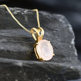 Gold Rose Quartz Necklace - Natural Rose Quartz Necklace - Pink Solitaire Pendant