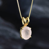 Gold Rose Quartz Necklace - Natural Rose Quartz Necklace - Pink Solitaire Pendant