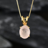 Gold Rose Quartz Necklace - Natural Rose Quartz Necklace - Pink Solitaire Pendant