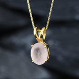 Gold Rose Quartz Necklace - Natural Rose Quartz Necklace - Pink Solitaire Pendant