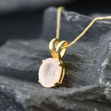 Gold Rose Quartz Necklace - Natural Rose Quartz Necklace - Pink Solitaire Pendant