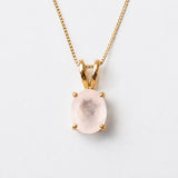 Gold Rose Quartz Necklace - Natural Rose Quartz Necklace - Pink Solitaire Pendant