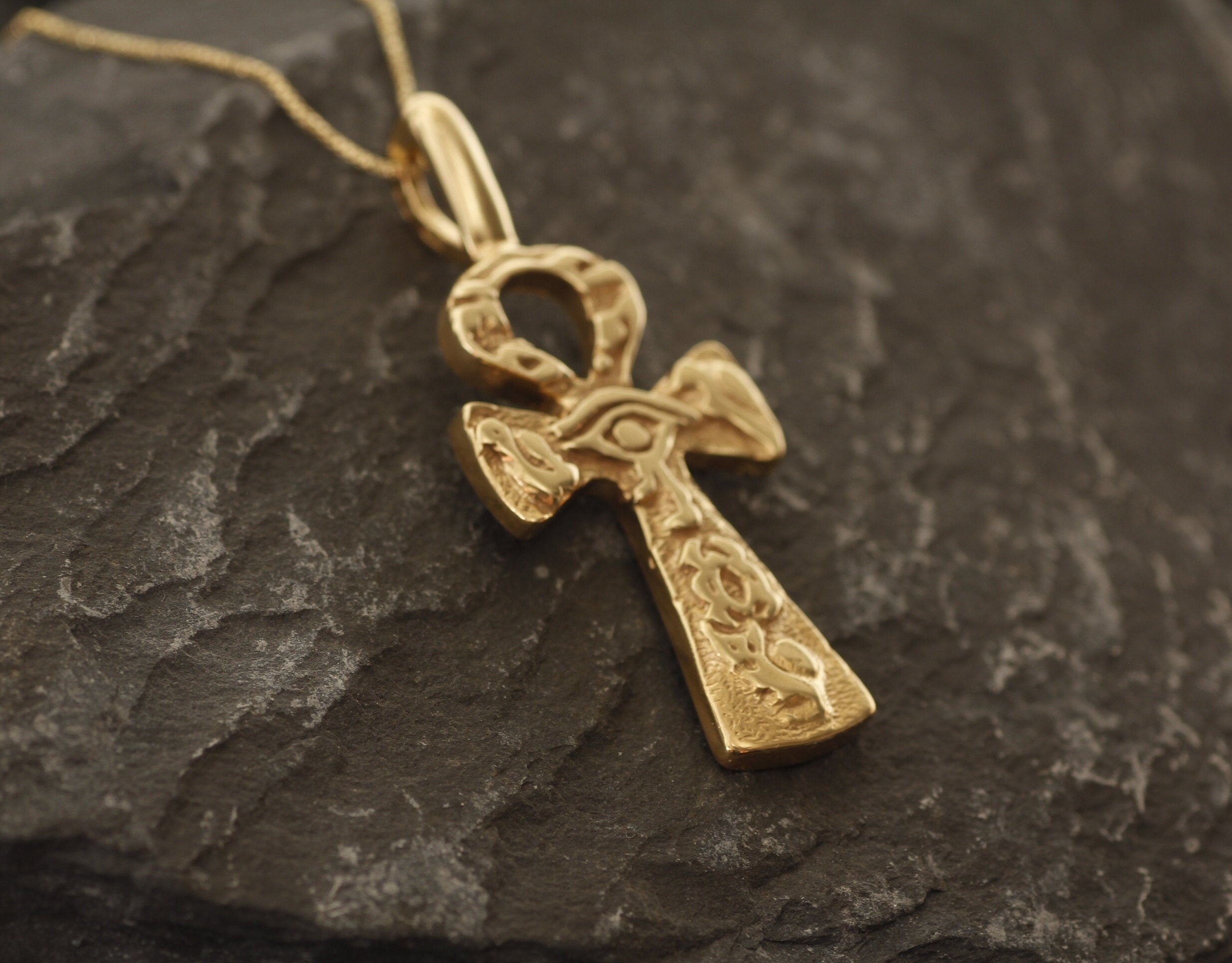 Gold Egyptian Pendant, Gold Plated Pendant, Ankh Pendant, Heavy Necklace, Key of Life, Hieroglyphics Symbol, Large Pendant, Vermeil Pendant