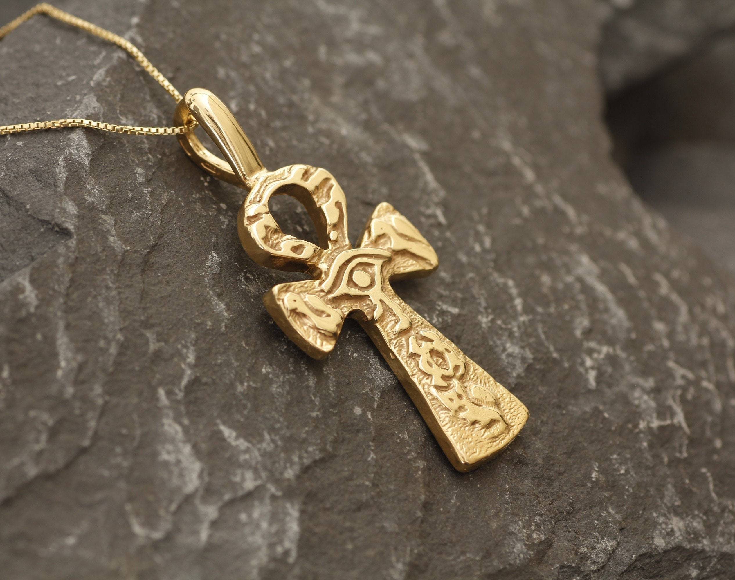 Gold Egyptian Pendant, Gold Plated Pendant, Ankh Pendant, Heavy Necklace, Key of Life, Hieroglyphics Symbol, Large Pendant, Vermeil Pendant