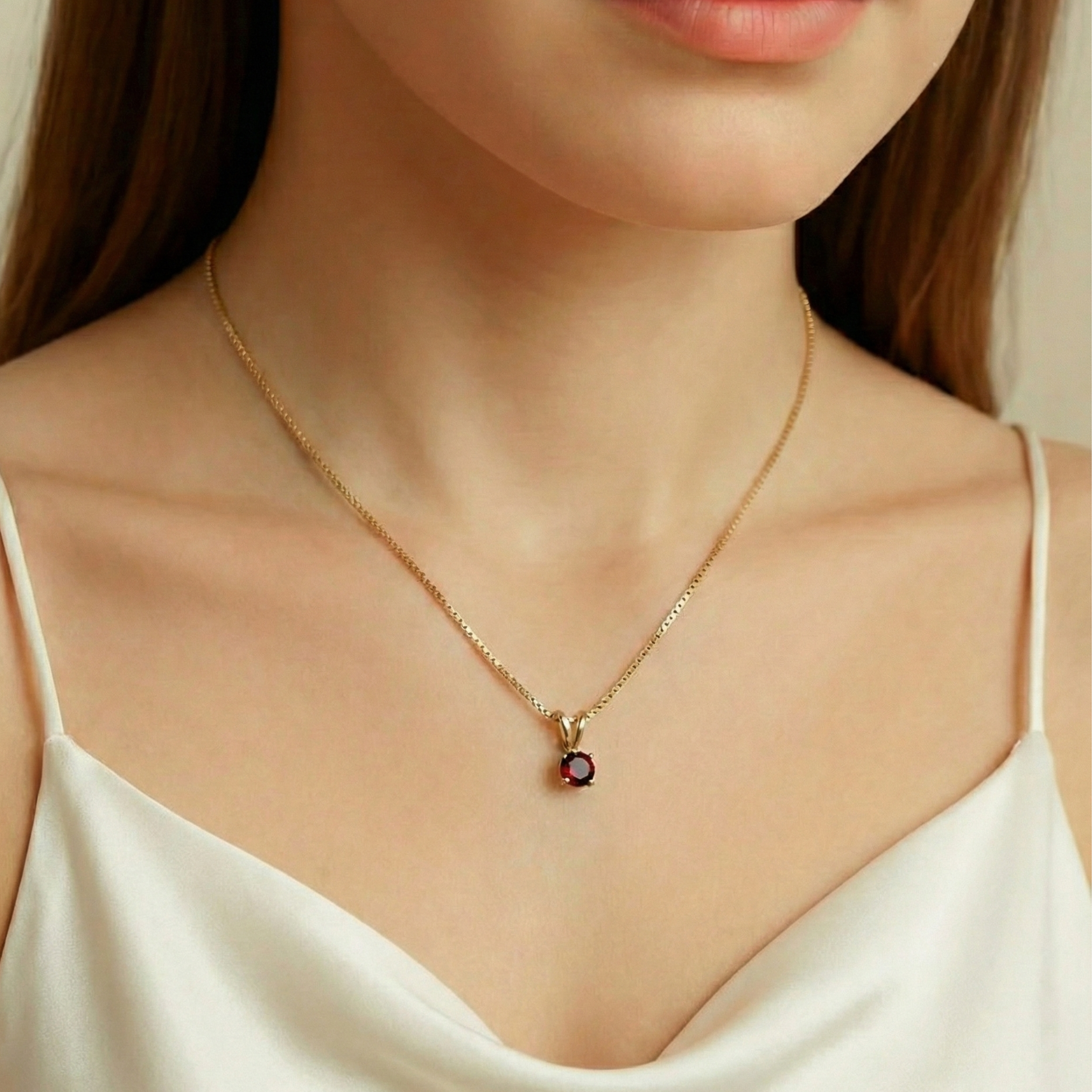 Gold Garnet Pendant - Elegant Red Garnet Necklace in 18k Gold Vermeil, perfect for special occasions and daily wear.