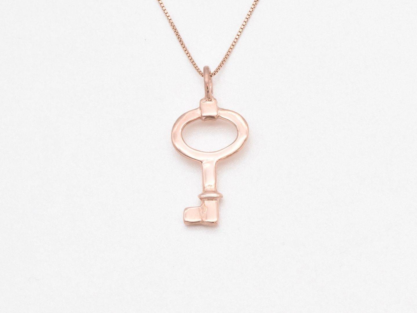 Rose Gold Key Pendant - Vintage Key Charm, Statement Key Necklace made in Rose Gold Vermeil. Ideal for everyday wear and perfect for birthday gifting and special occasions.