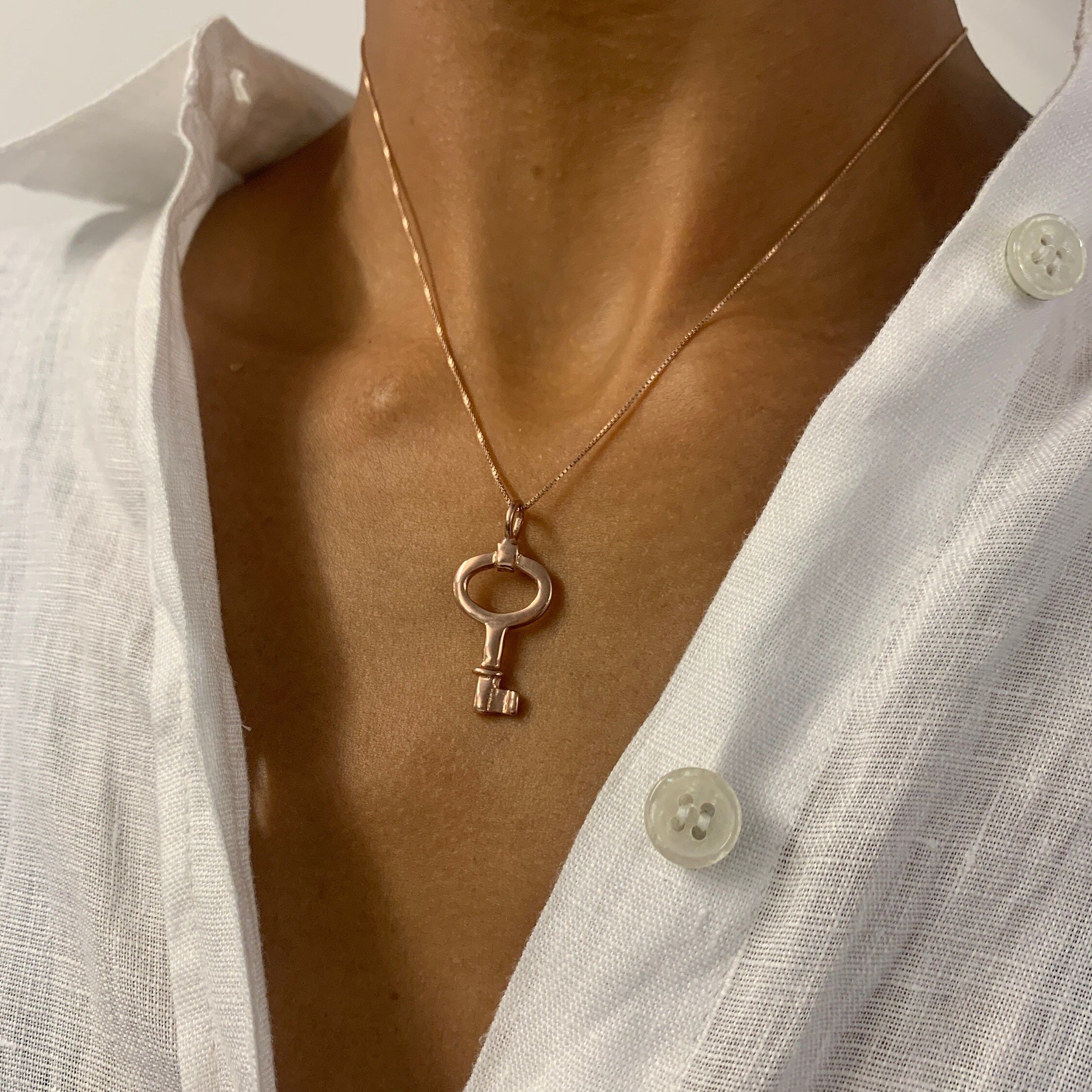 Gold Key Necklace, Key Pendant, Vintage Key Pendant, Vermeil Key Necklace, Dainty Key Pendant, Birthday Gift, Minimalist Key Necklace, Gift(2)