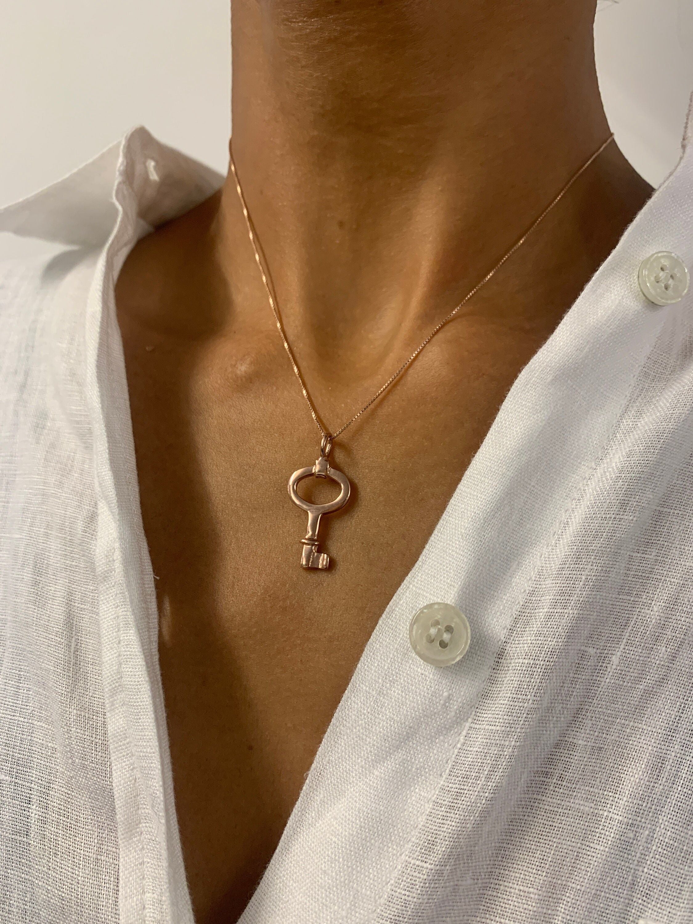 Gold Key Necklace, Key Pendant, Vintage Key Pendant, Vermeil Key Necklace, Dainty Key Pendant, Birthday Gift, Minimalist Key Necklace, Gift(2)