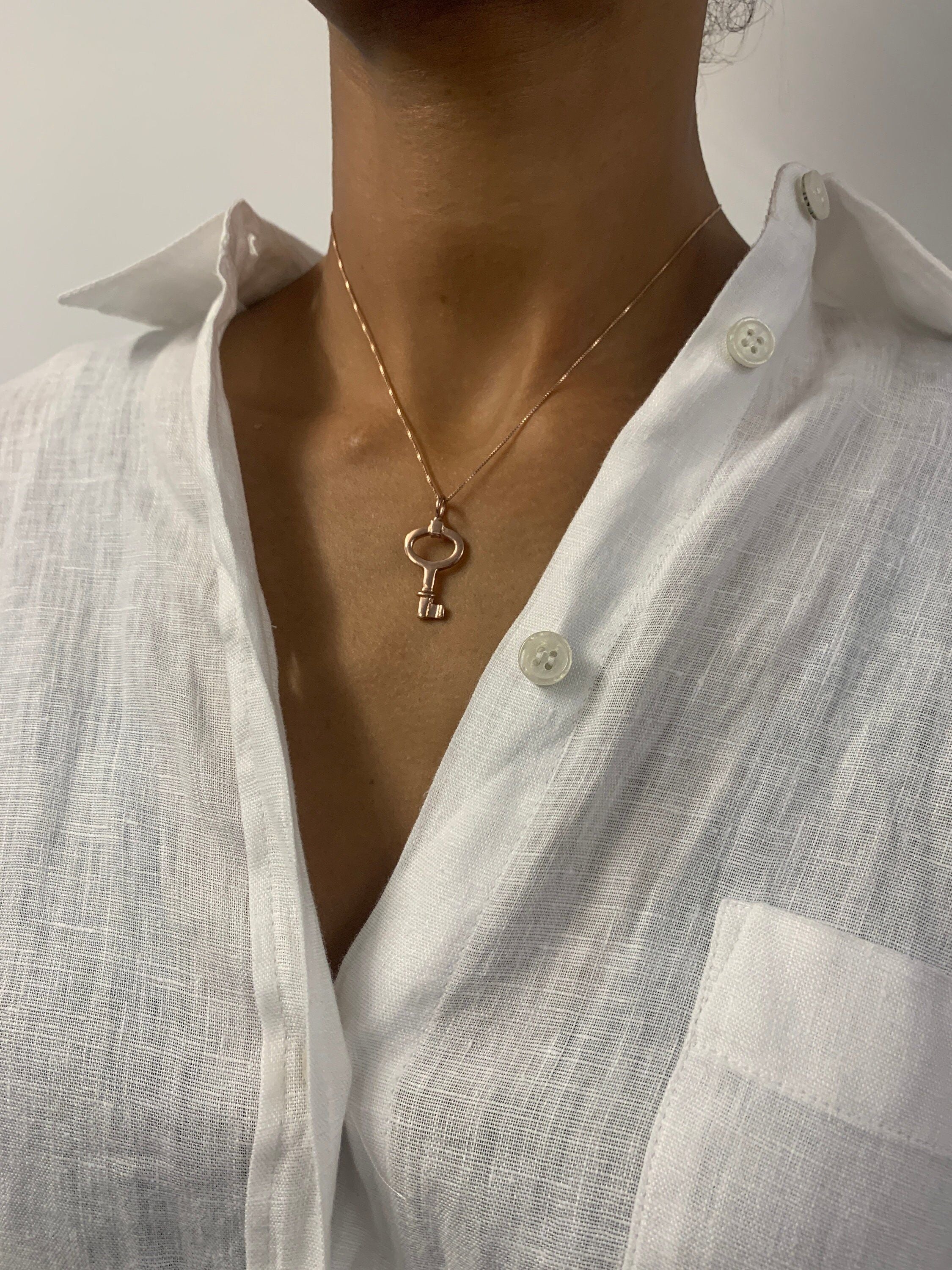 Gold Key Necklace, Key Pendant, Vintage Key Pendant, Vermeil Key Necklace, Dainty Key Pendant, Birthday Gift, Minimalist Key Necklace, Gift(2)