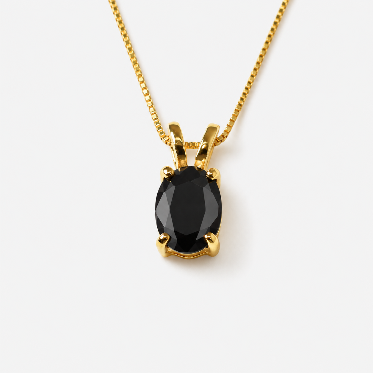 Gold Onyx Pendant - Natural Onyx Necklace - Black Oval Pendant made in 18k Gold Vermeil. Ideal for everyday wear and perfect for birthday gifting and special occasions.