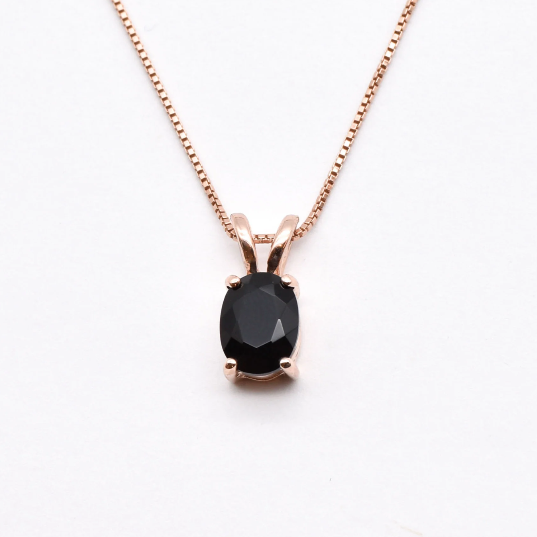 Onyx Rose Gold Necklace - Natural Onyx Necklace - Black Dainty Pendant made in Rose Gold Vermeil. Ideal for everyday wear and perfect for birthday gifting and special occasions.