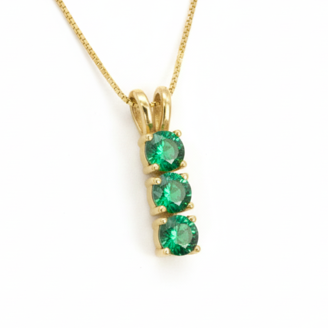 Stunning 18k Gold Vermeil Pendant with Round Created Emerald, a chic accessory for everyday wear and meaningful gifts.