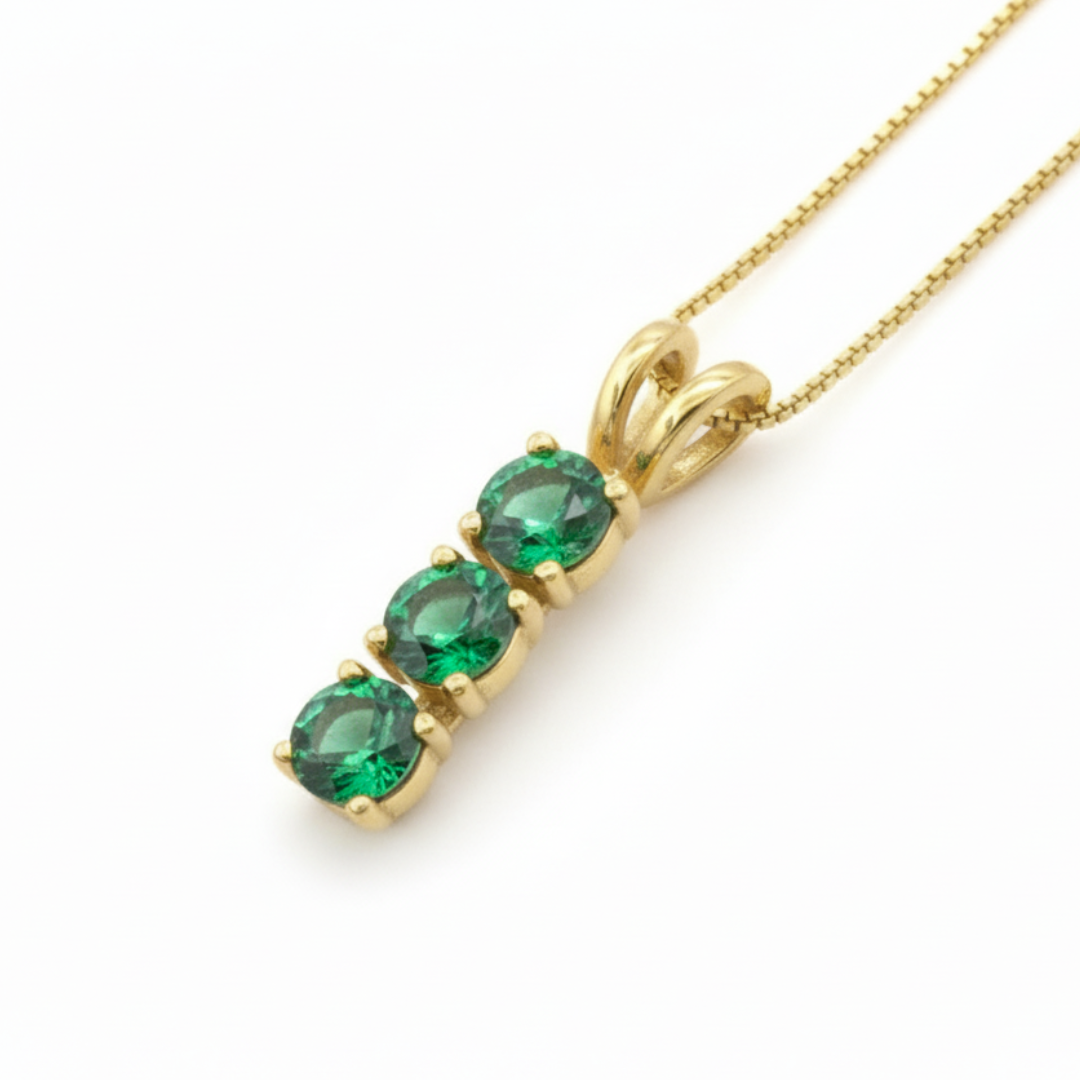 Charming 18k Gold Vermeil Pendant featuring a Round Created Green Emerald, an ideal keepsake for May birthdays and special moments.