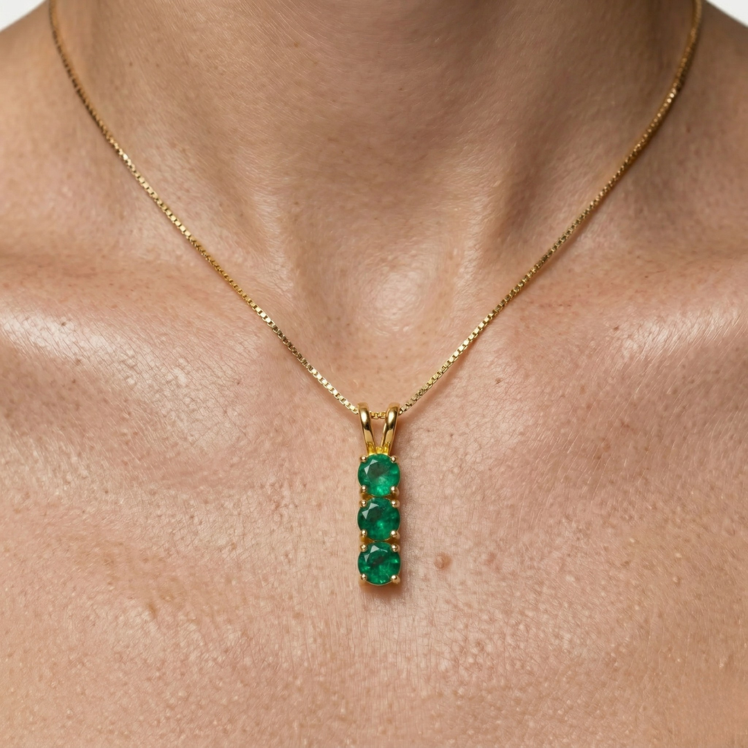 Elegant 18k Gold Vermeil Emerald Pendant featuring a Round Created Green Emerald, perfect for birthdays and special occasions.