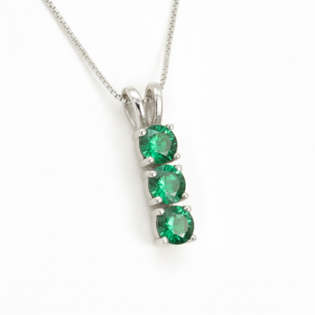 Stylish 925 Sterling Silver Pendant showcasing a Round Created Green Emerald, an ideal gift for May birthdays and anniversaries.
