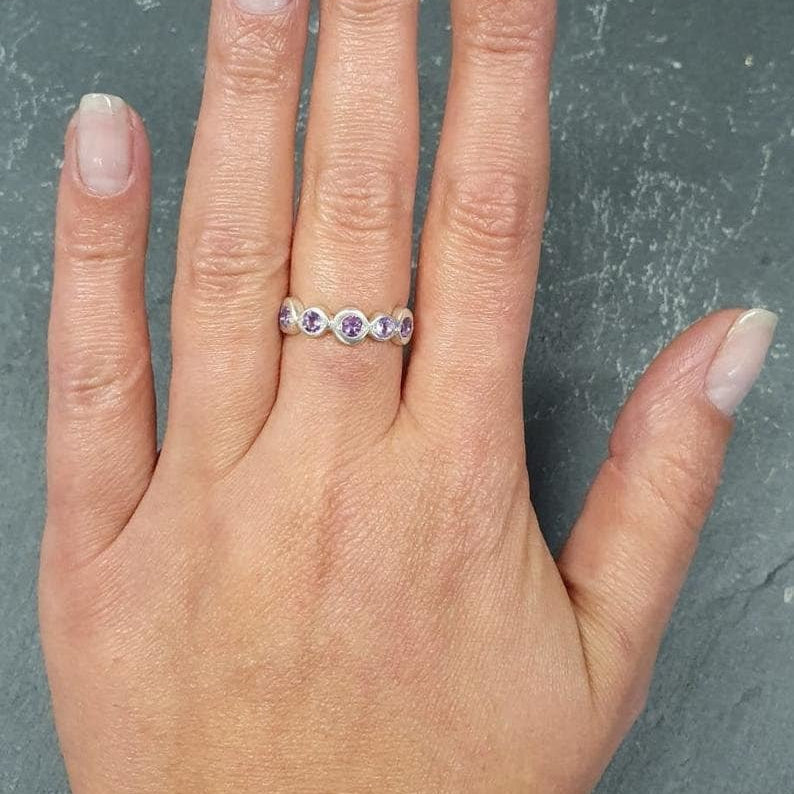 Gold Amethyst Ring, Natural Amethyst, February Birthstone, Gold Bubble Band, Gold Vintage Ring, Boho Ring, Gold Plated Ring, Vermeil Ring