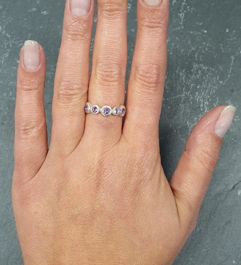 Gold Amethyst Ring, Natural Amethyst, February Birthstone, Gold Bubble Band, Gold Vintage Ring, Boho Ring, Gold Plated Ring, Vermeil Ring