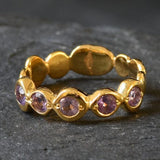 Amethyst Eternity Band - February Birthstone Ring - Silver Bubble Band