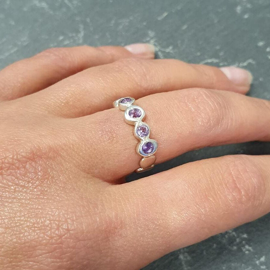 Gold Amethyst Ring, Natural Amethyst, February Birthstone, Gold Bubble Band, Gold Vintage Ring, Boho Ring, Gold Plated Ring, Vermeil Ring(2)