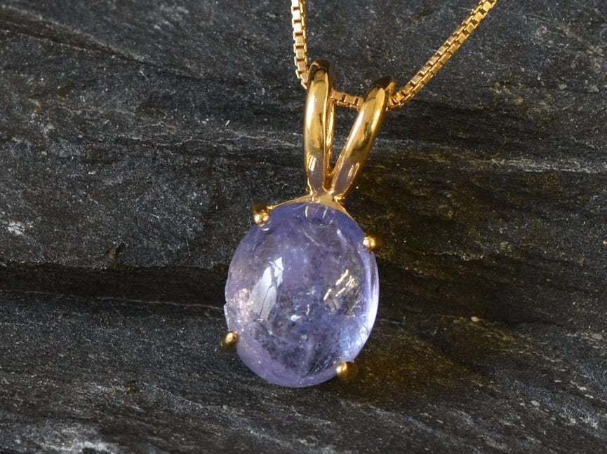 Gold Tanzanite Pendant, Natural Tanzanite, December Birthstone, Tanzanite Necklace, Dainty Oval Pendant, Blue Stone Pendant, Gold Vermeil