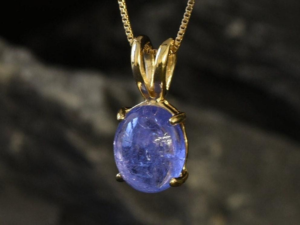 Gold Tanzanite Pendant, Natural Tanzanite, December Birthstone, Tanzanite Necklace, Dainty Oval Pendant, Blue Stone Pendant, Gold Vermeil