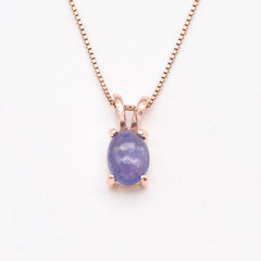 Gold Tanzanite Necklace - Blue Solitaire Pendant - Rose Gold Necklace