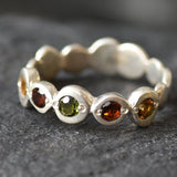 Colorful Tourmaline Gold Ring - Bubble Band - Natural Tourmaline Ring