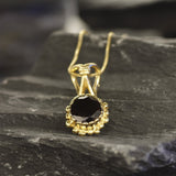 Gold Garnet Pendant - Natural Garnet Necklace, Round Garnet Pendant