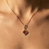 Gold Carnelian Pendant - Natural Carnelian Necklace - Red Vintage Necklace