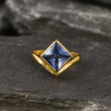 Gold Tanzanite Ring - Blue Square Ring - Sky Blue Ring