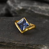 Gold Tanzanite Ring - Blue Square Ring - Sky Blue Ring