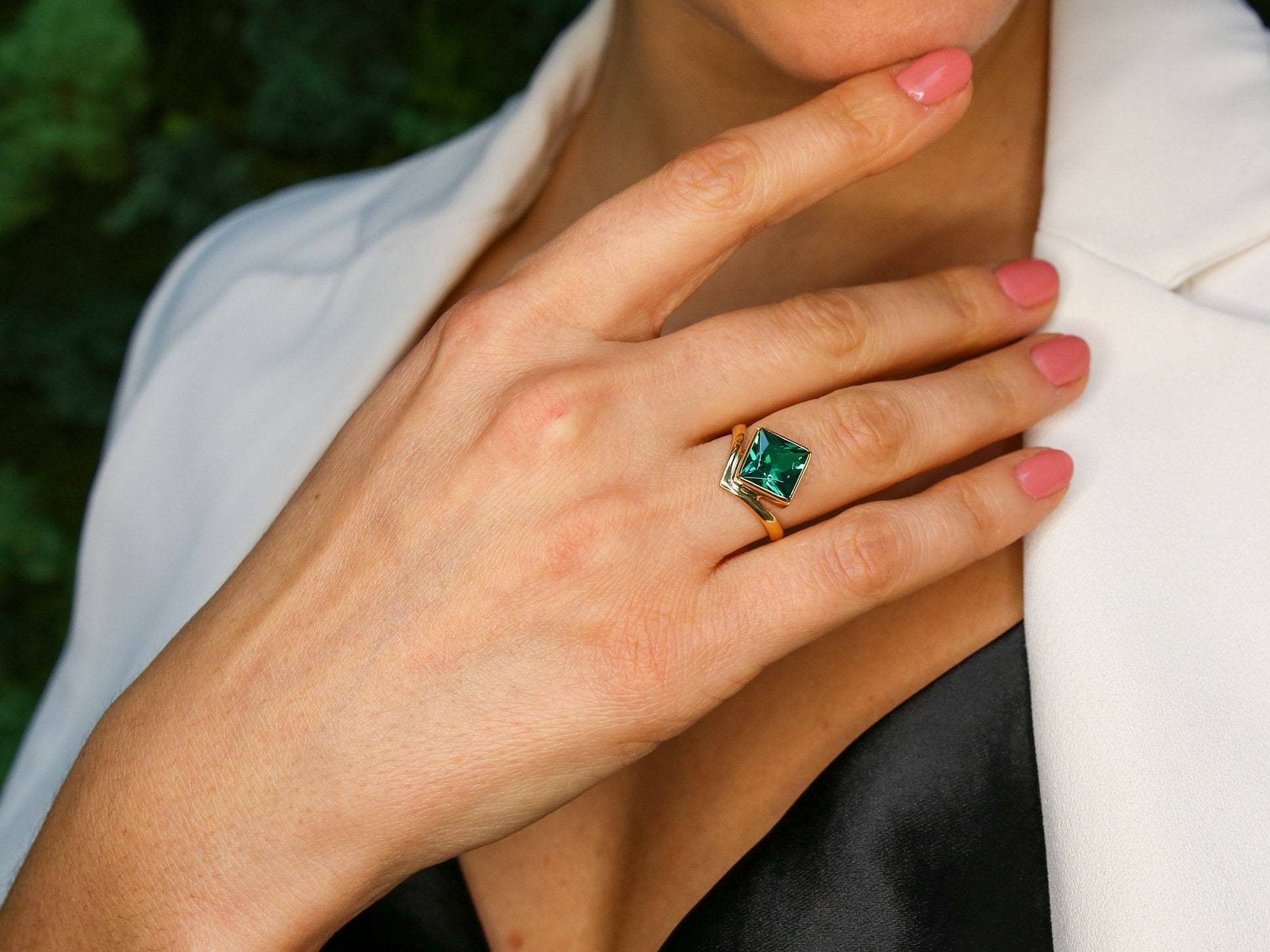 Gold Tanzanite Ring, Created Tanzanite, Princess Square Ring, Gold Plated Ring, Blue Solitaire, Asymmetric Ring, 3 Carat Ring, Vermeil Ring