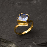 Gold Tanzanite Ring - Blue Square Ring - Sky Blue Ring