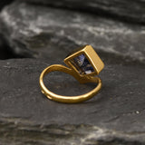 Gold Tanzanite Ring - Blue Square Ring - Sky Blue Ring