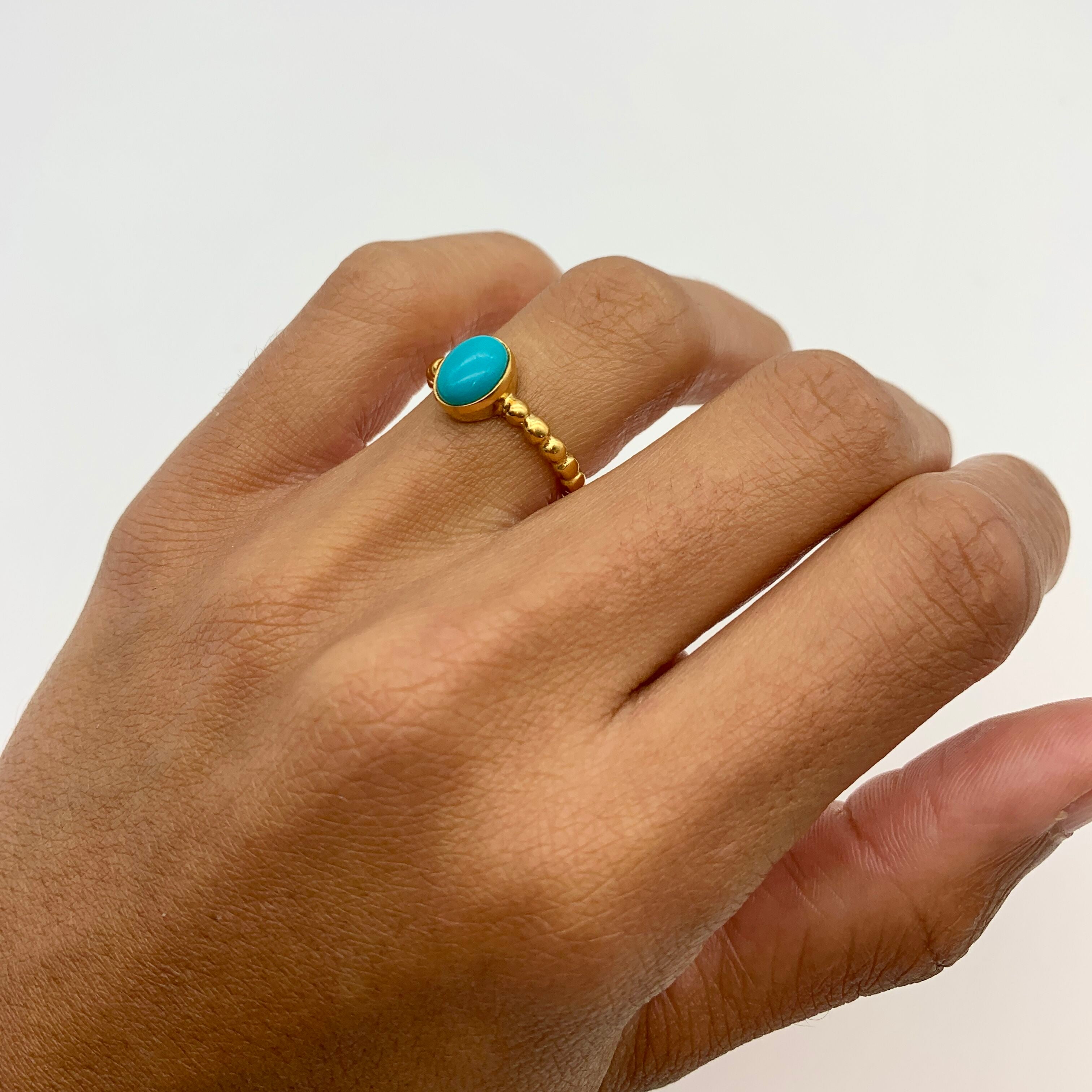 Gold Turquoise Ring, Natural Turquoise, Dainty Blue Ring, Stackable Ring, Gold Plated Ring, Bubble Band, December Birthstone, Gold Vermeil