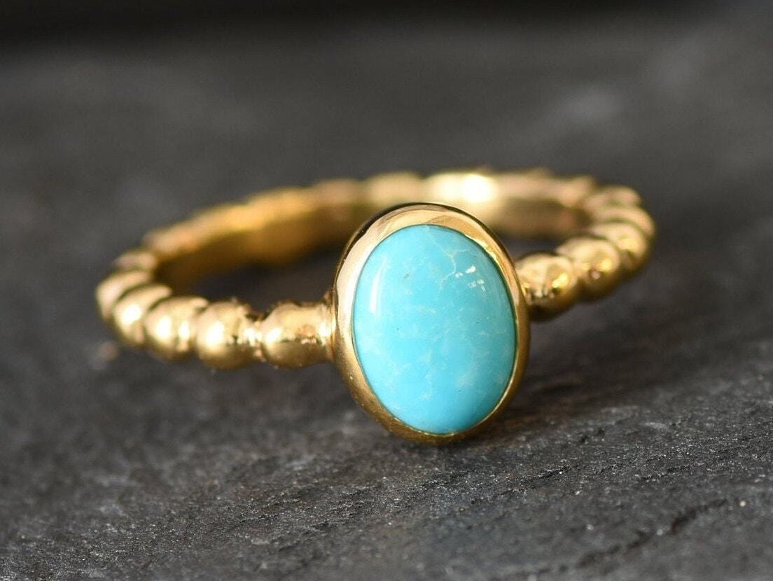 Gold Turquoise Ring, Natural Turquoise, Dainty Blue Ring, Stackable Ring, Gold Plated Ring, Bubble Band, December Birthstone, Gold Vermeil -