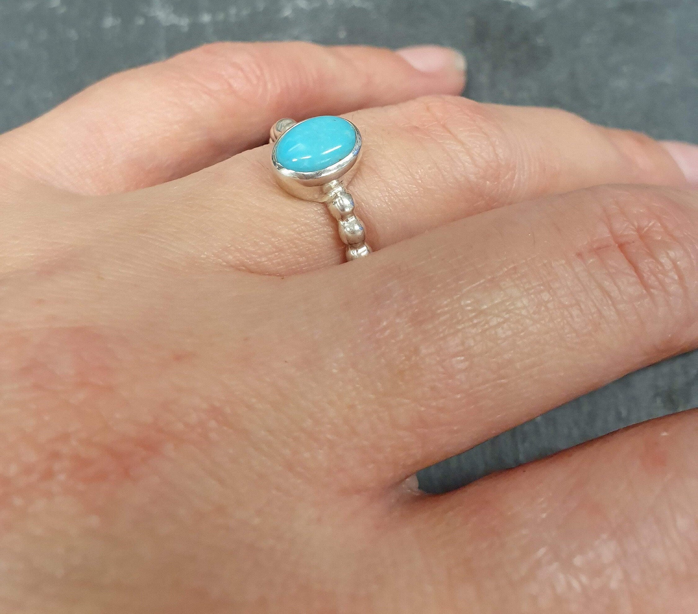 Gold Turquoise Ring, Natural Turquoise, Dainty Blue Ring, Stackable Ring, Gold Plated Ring, Bubble Band, December Birthstone, Gold Vermeil(2)