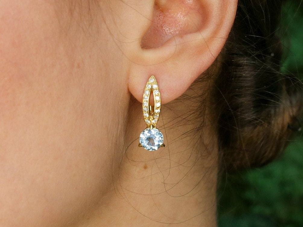 Gold Blue Topaz Earrings, Natural Blue Topaz, December Birthstone, Unique Earrings, Gold Earrings, Vintage Earrings, 18K Gold, Solid Silver