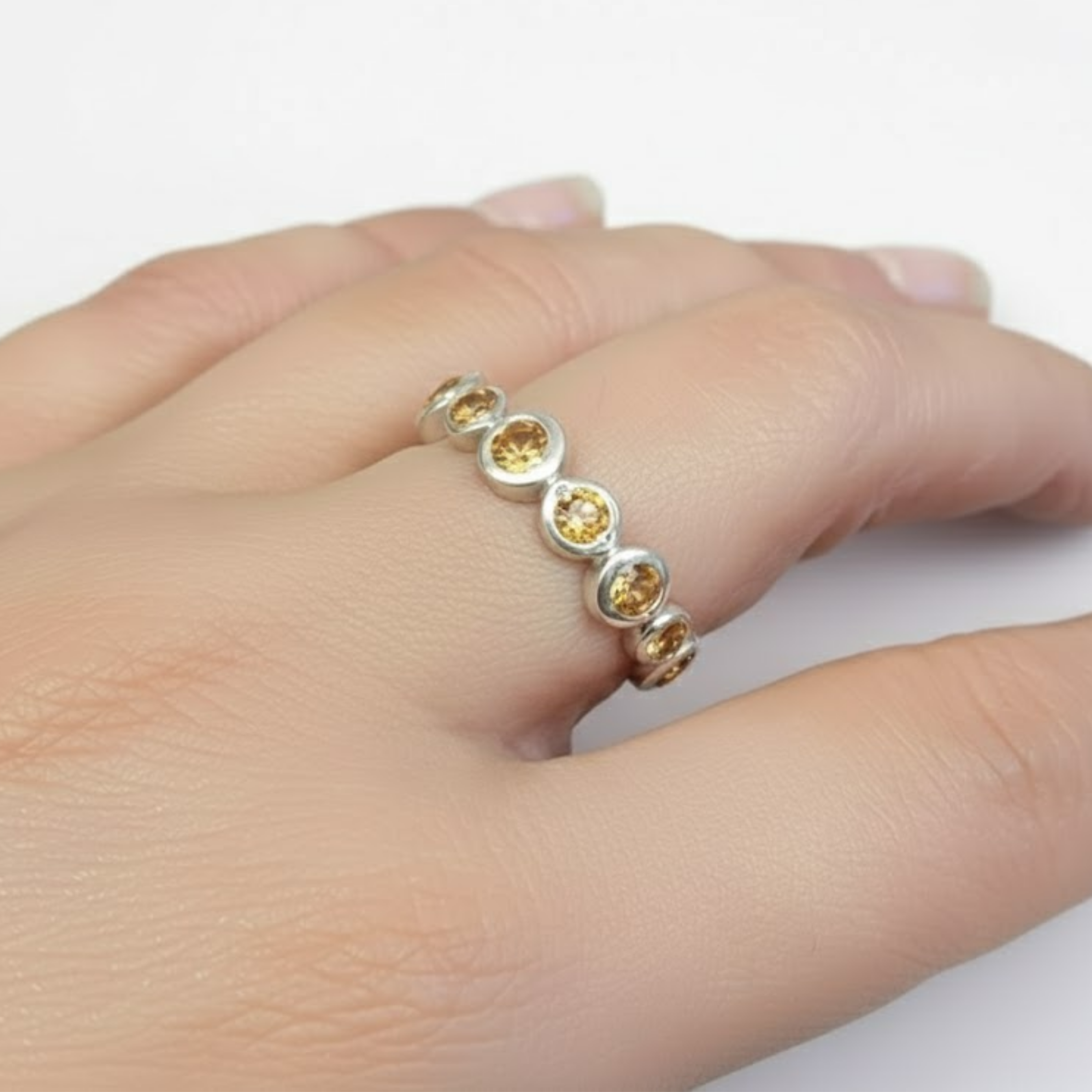 Citrine Bubble Ring in 925 Sterling Silver - Elegant yellow eternity design for everyday elegance and gift-giving.