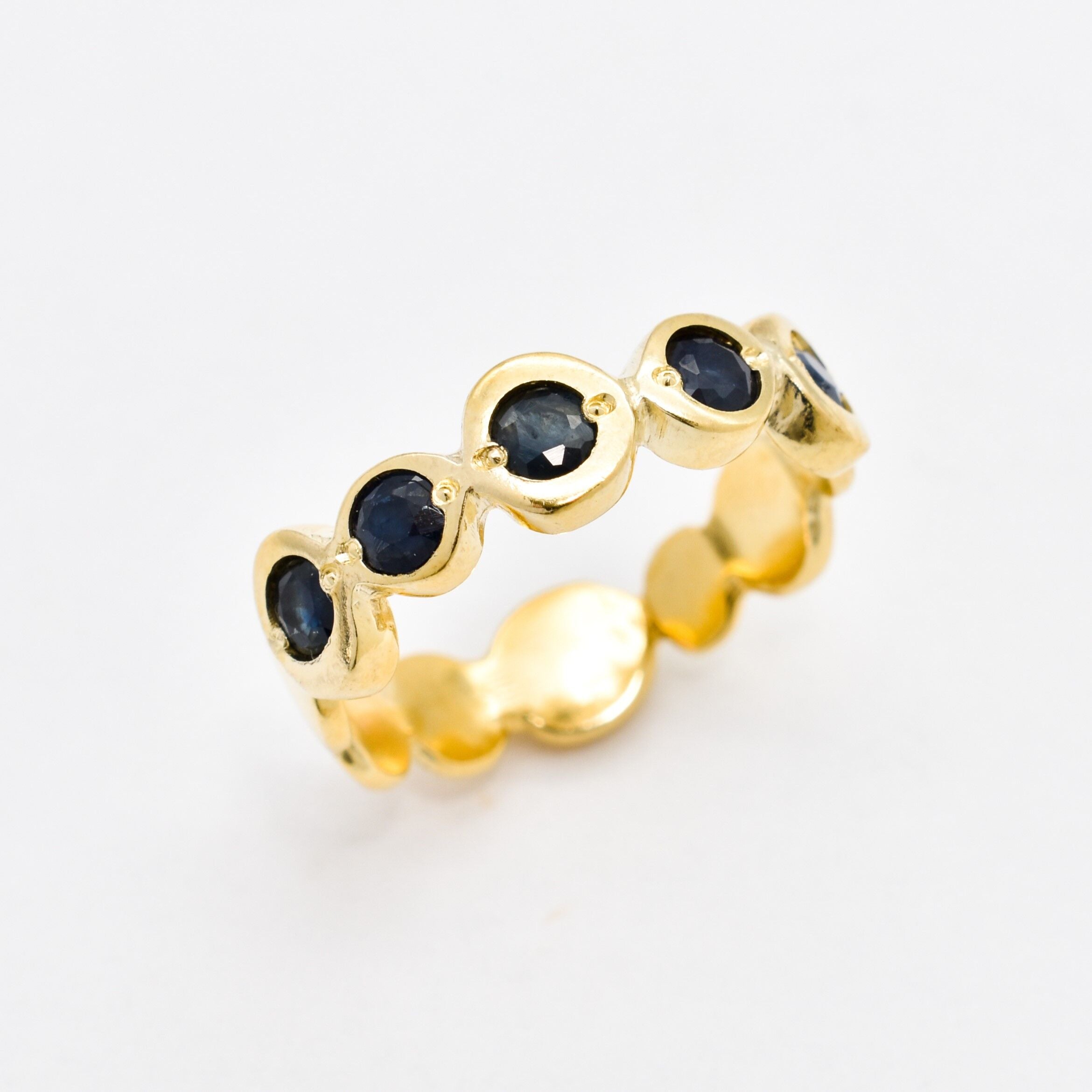 Natural Sapphire Ring made in 18k Gold Vermeil with Round Natural Blue Sapphire in Flush setting, September Birthstone gift idea, symbolizes sincerity, truth, and faithfulness, ideal for everyday wear and perfect for birthday gifting and special occasions.
